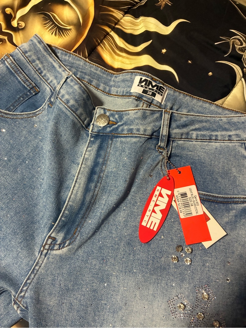 VM Light Blue High-Rise Women's Jeans with Rhinestone Accents